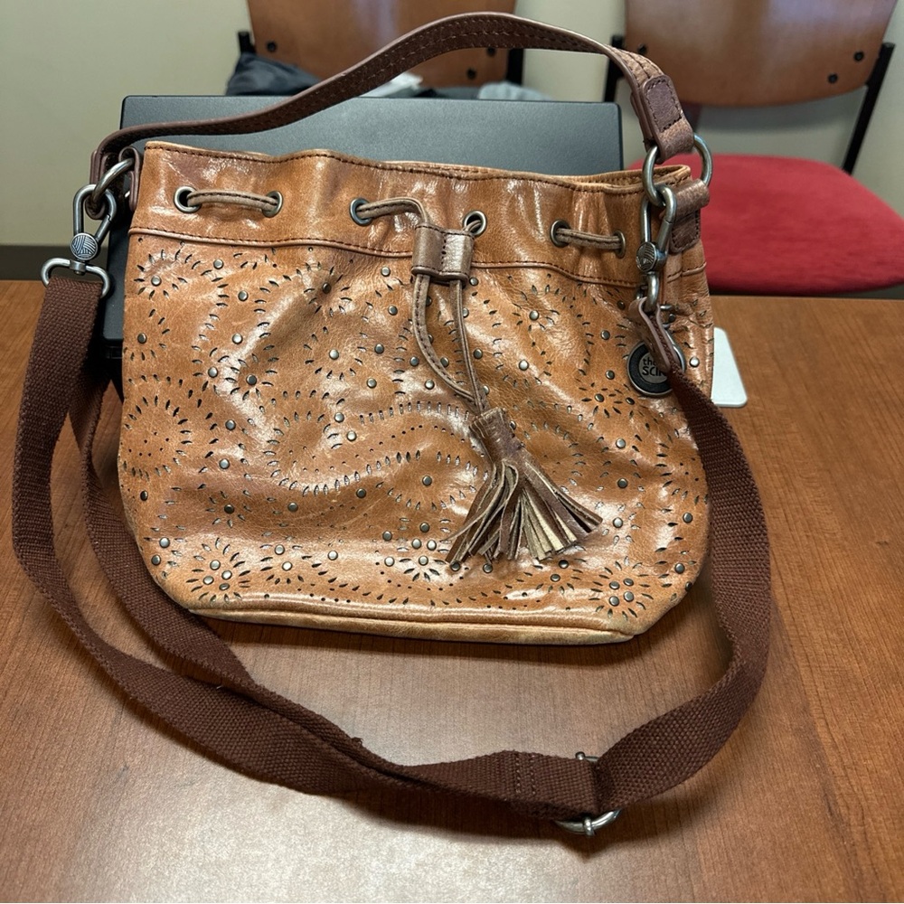 The Sak Ukiah Perforated Leather Bucket Bag Purse - brown - hippie bohemian